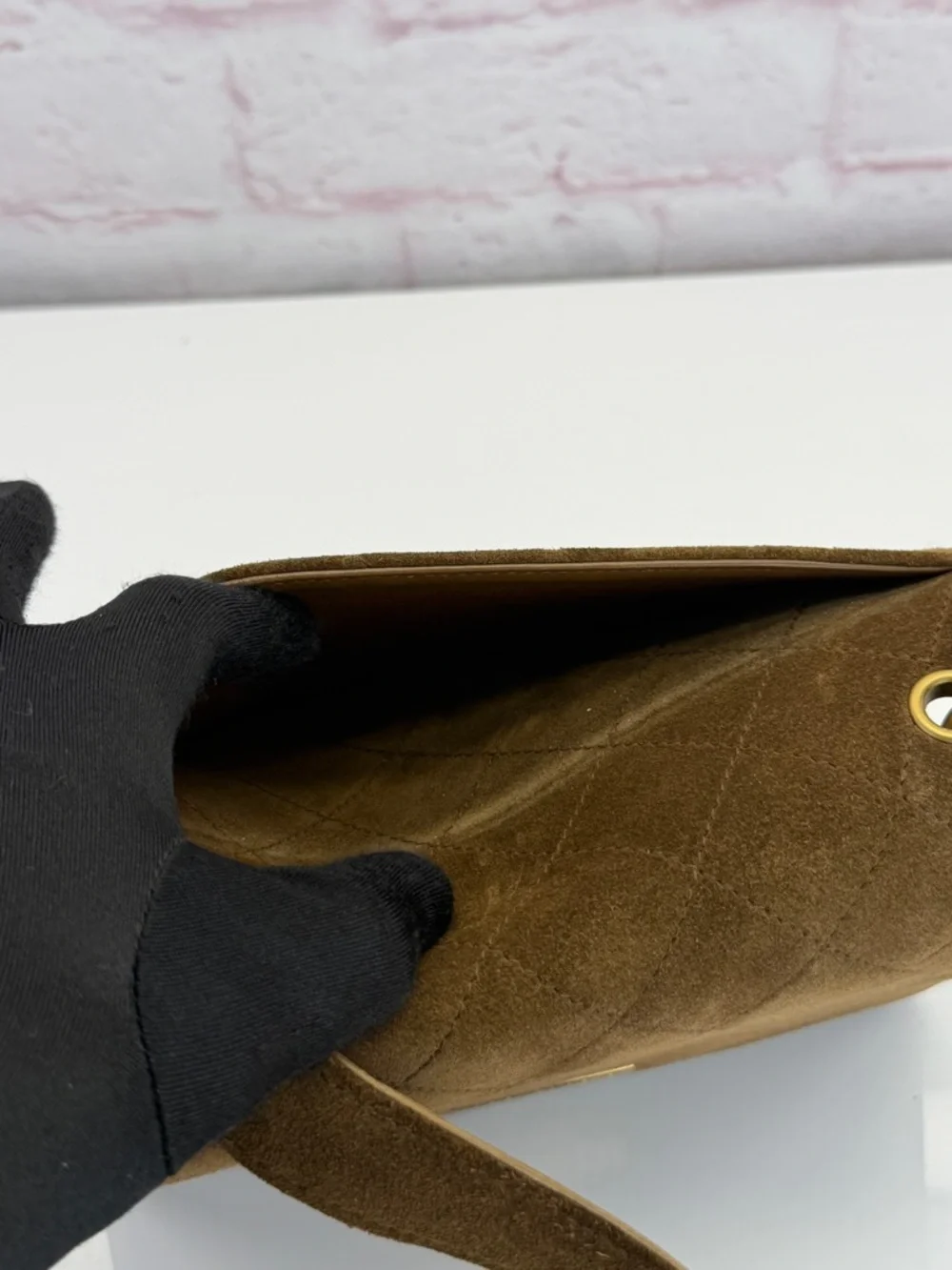 CHANEL Vintage Brown Suede Quilted Shoulder Bag